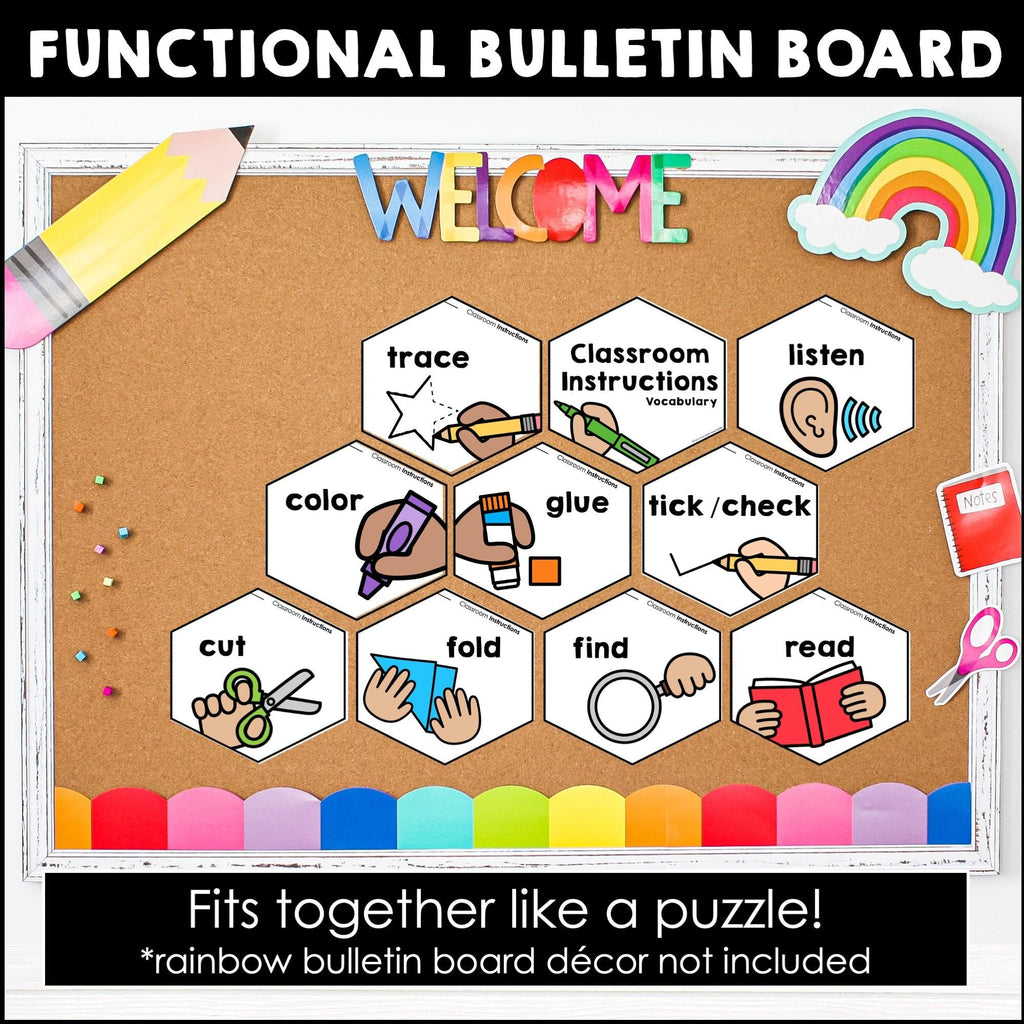 Classroom Instructions Posters ESL vocabulary word wall for bulletin boards - Hot Chocolate Teachables