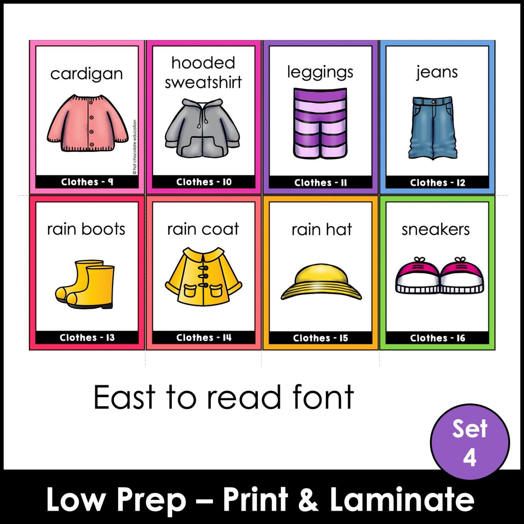 Clothing Vocabulary Flashcards: Seasonal Clothes & Jewelry | ESL/EFL Task Cards - Hot Chocolate Teachables