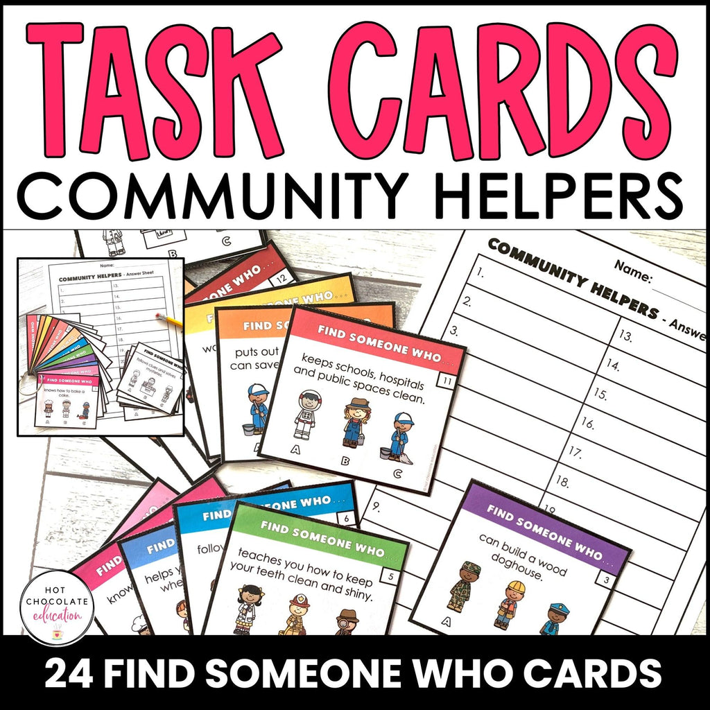 Community Helpers Comprehension Task Cards - Jobs - Hot Chocolate Teachables