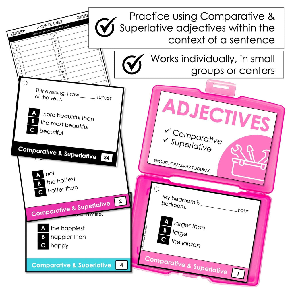 Comparative & Superlative Adjective Task Cards - Hot Chocolate Teachables
