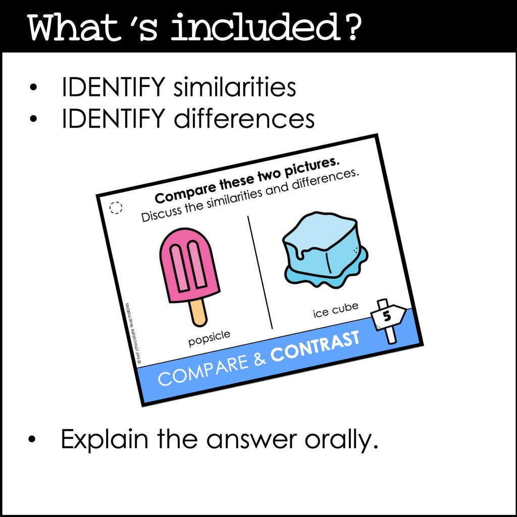 Compare and Contrast - ESL Speaking Cards - Finding Similarities & Differences - Hot Chocolate Teachables