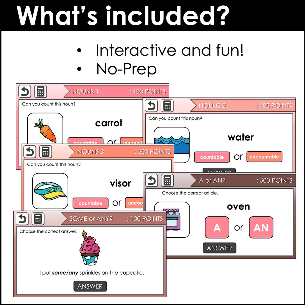 Countable & Uncountable NOUNS | Interactive Game Show - Hot Chocolate Teachables