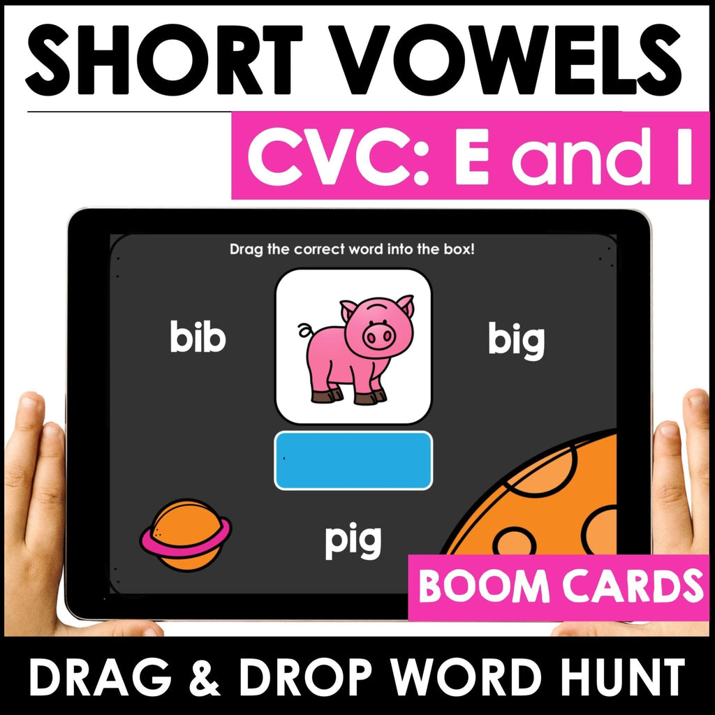 CVC Short E and I: BOOM CARDS™ – Digital Task Cards for Beginning Readers - Hot Chocolate Teachables