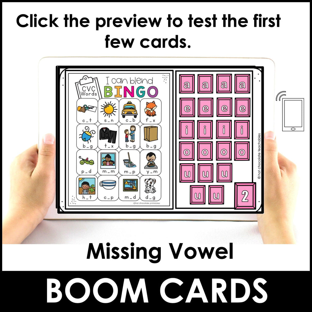 CVC Word Fluency for ESL Digital Bingo Game - Boom Cards™ Short Vowels - Hot Chocolate Teachables