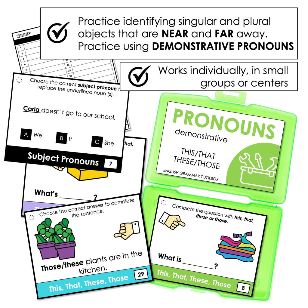 Demonstrative Pronouns THIS THAT THESE THOSE - Task Cards - Hot Chocolate Teachables