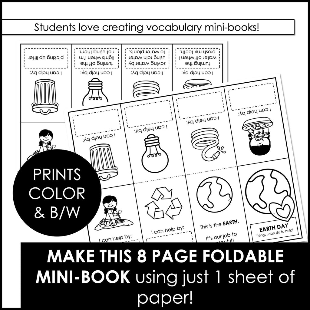 Earth Day Foldable Mini Book Template | ESL Simple Writing Activity - Hot Chocolate Teachables