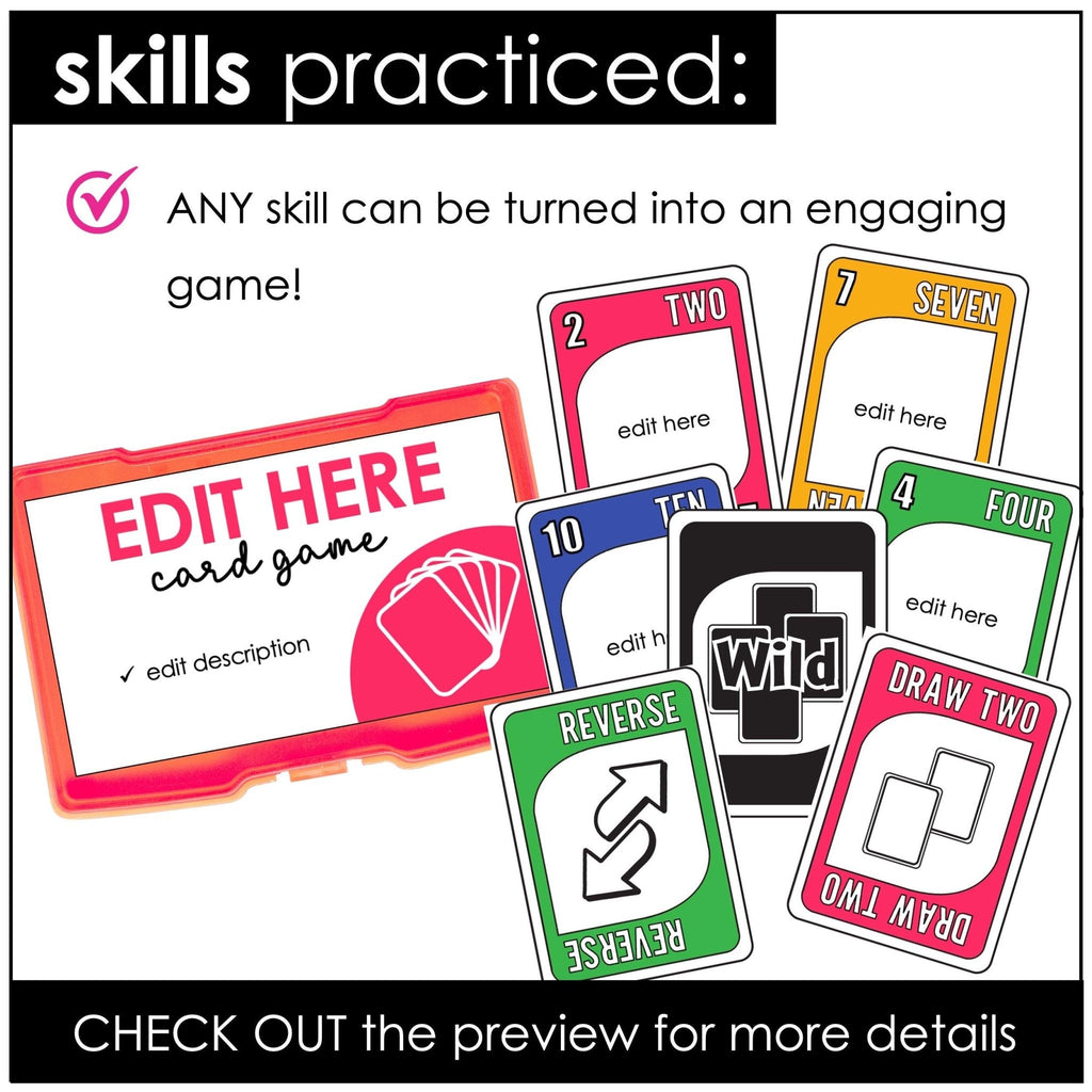 Editable Card Game for ANY Subject | Text Edits in PowerPoint "Plays Like UNO" - Hot Chocolate Teachables