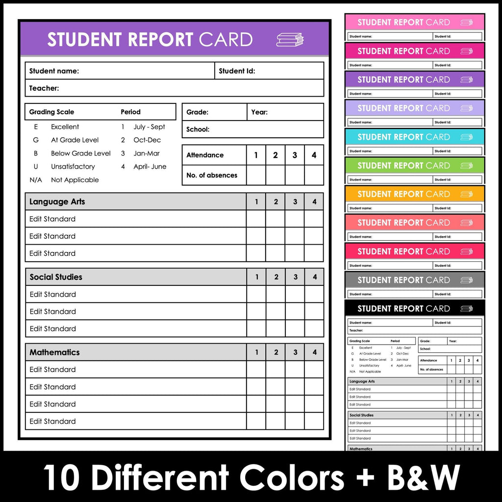 Editable Report Card Templates - For ANY Grade & Subjects - PowerPoint - Hot Chocolate Teachables