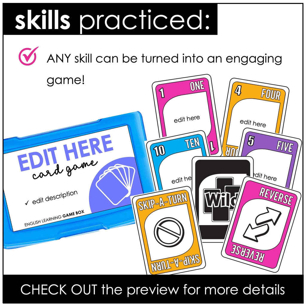 Editable UNO "Style" Card Game Template - for ANY SUBJECT | Edit in PowerPoint - Hot Chocolate Teachables