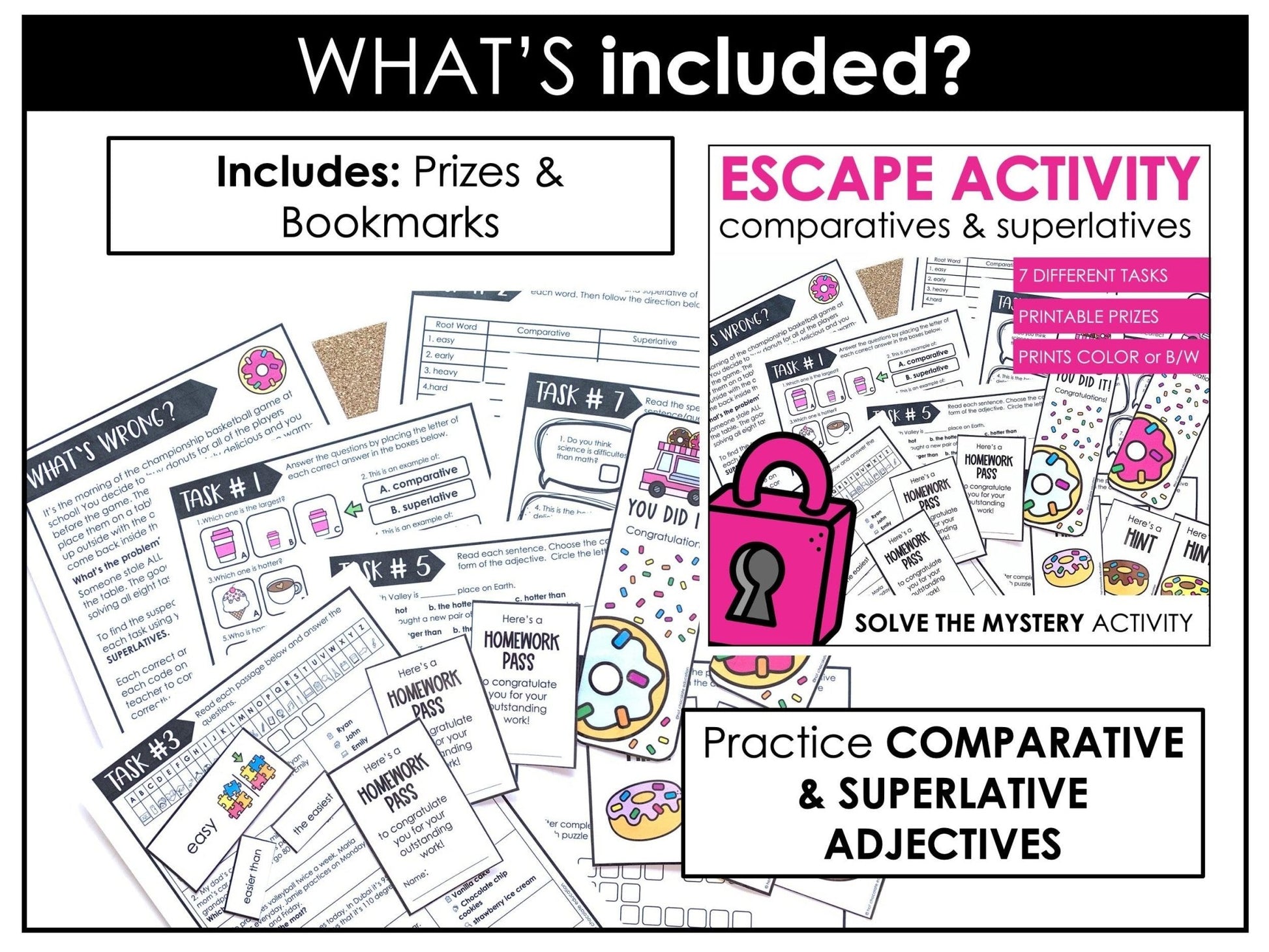 Escape Room Bundle ESL - WH Questions, Present Tense Verbs, Sentence Building - Hot Chocolate Teachables