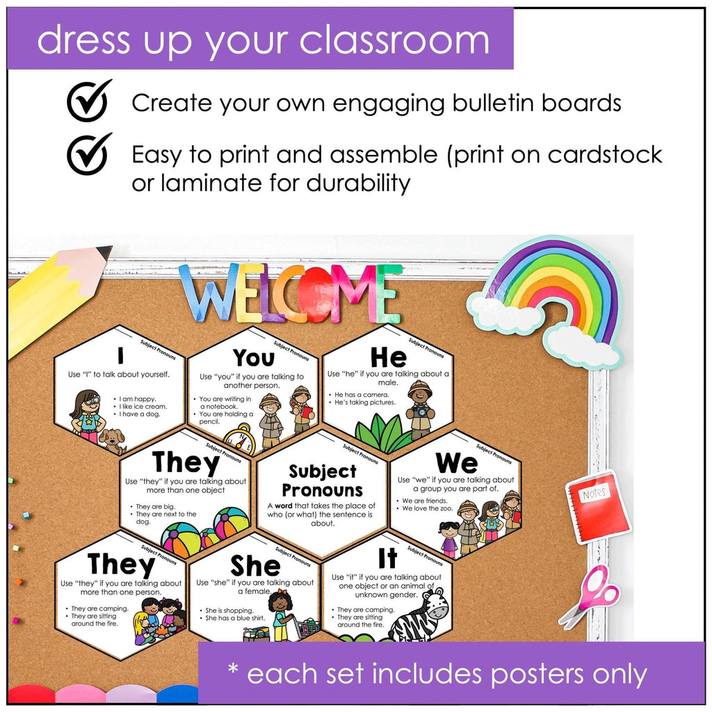 ESL Grammar Posters : Contractions, Pronouns, Punctuation Wall Chart - Hot Chocolate Teachables