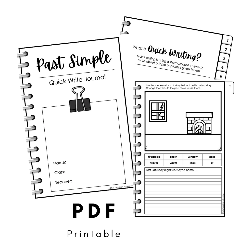 ESL Past Simple Writing Prompts Digital Notebook | + Editable & Printable PDF - Hot Chocolate Teachables