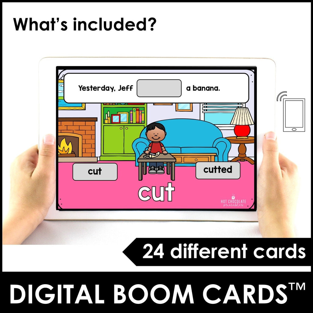 ESL Past Tense Irregular Verb Digital Task Cards: BOOM CARDS™ - Hot Chocolate Teachables