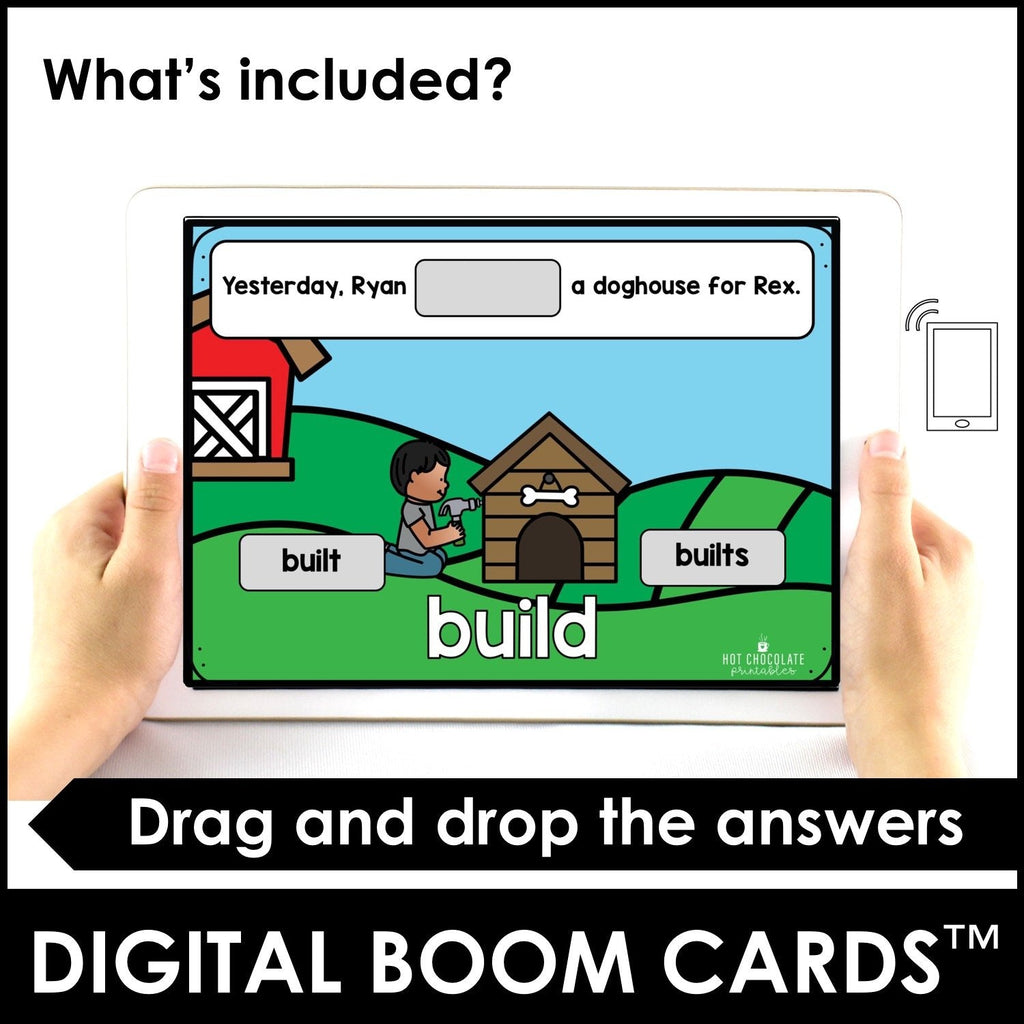 ESL Past Tense Irregular Verb Digital Task Cards: BOOM CARDS™ - Hot Chocolate Teachables