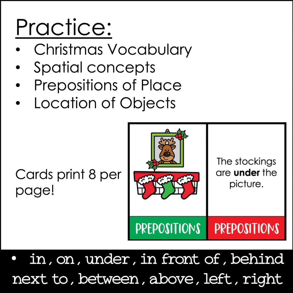 ESL Prepositions of Place and Location Card Match - Christmas Edition - Hot Chocolate Teachables