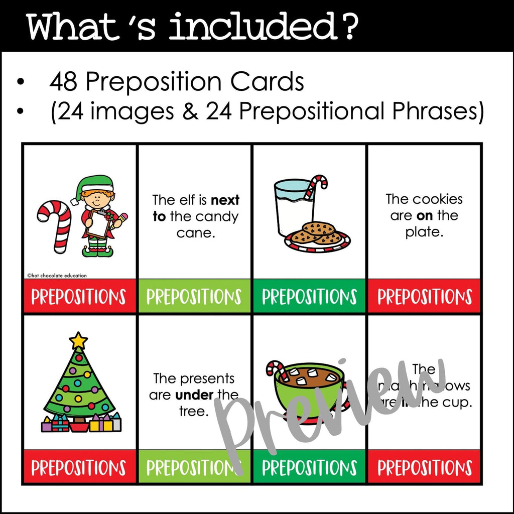 ESL Prepositions of Place and Location Card Match - Christmas Edition - Hot Chocolate Teachables