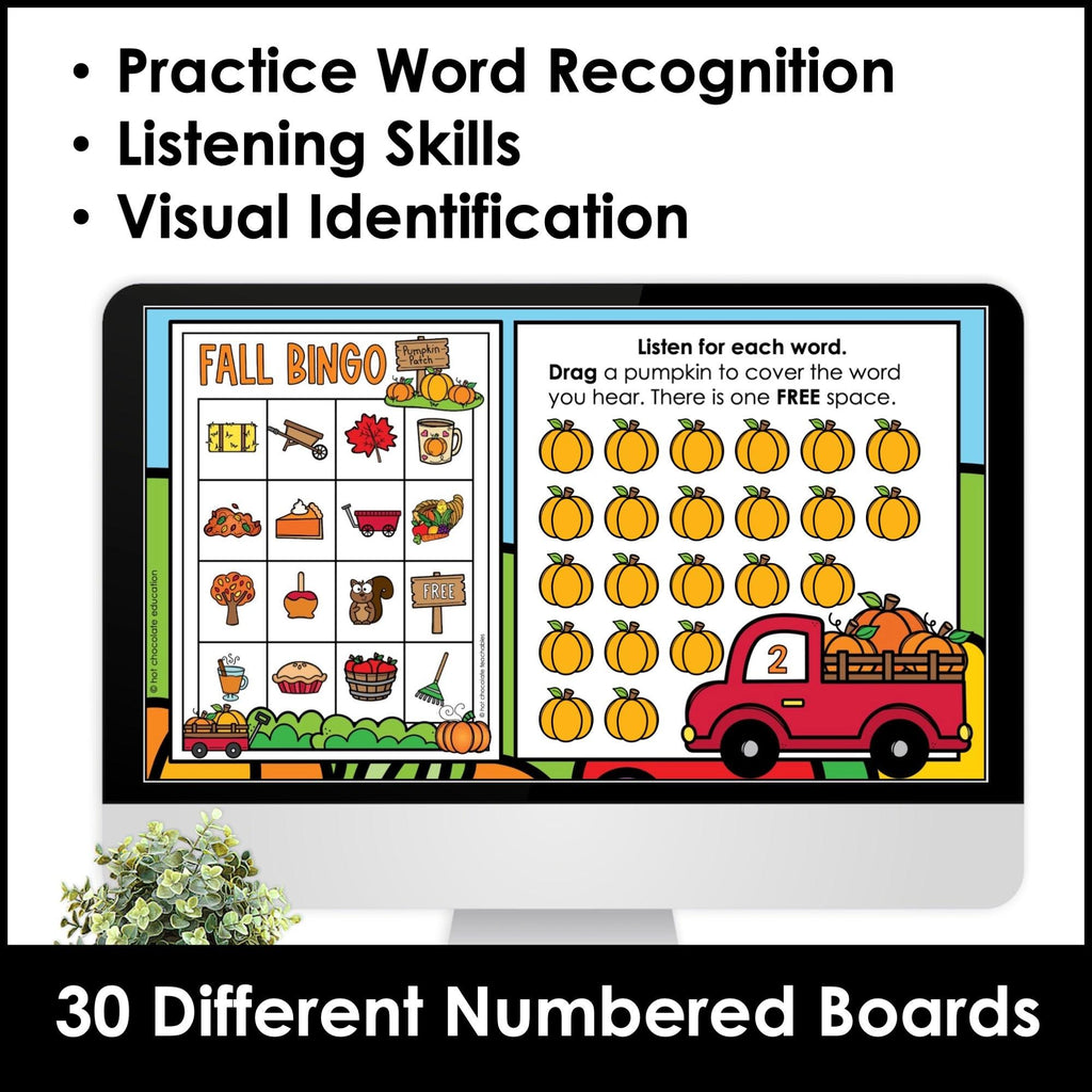 Fall Theme Vocabulary Bingo Game - Print & Digital BUNDLE - Hot Chocolate Teachables