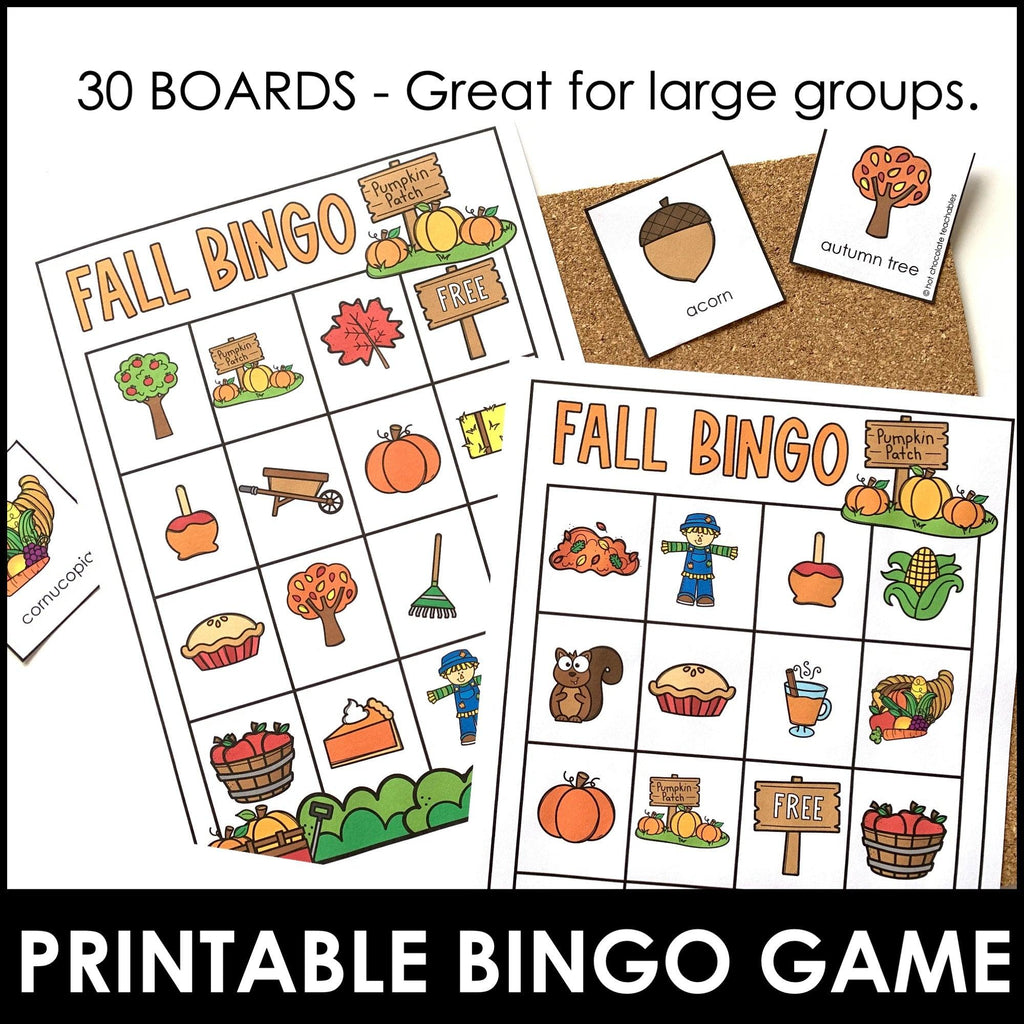 Fall Vocabulary Bingo Game | Autumn Words - Activity for Young Learners - Hot Chocolate Teachables