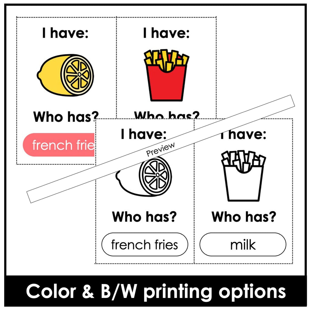 Food Vocabulary Card Game: I have/Who has? - Hot Chocolate Teachables