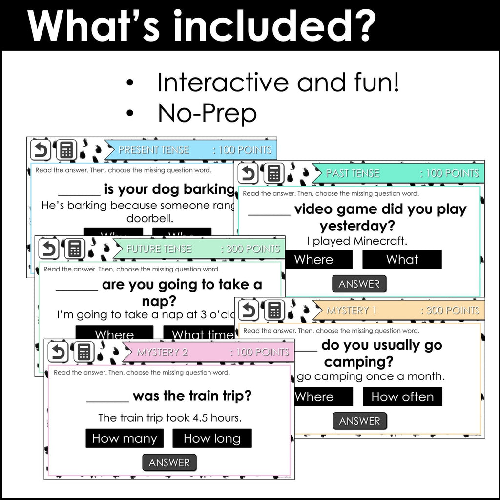 Forming Questions based on Answers | Question Word Game Show - Hot Chocolate Teachables