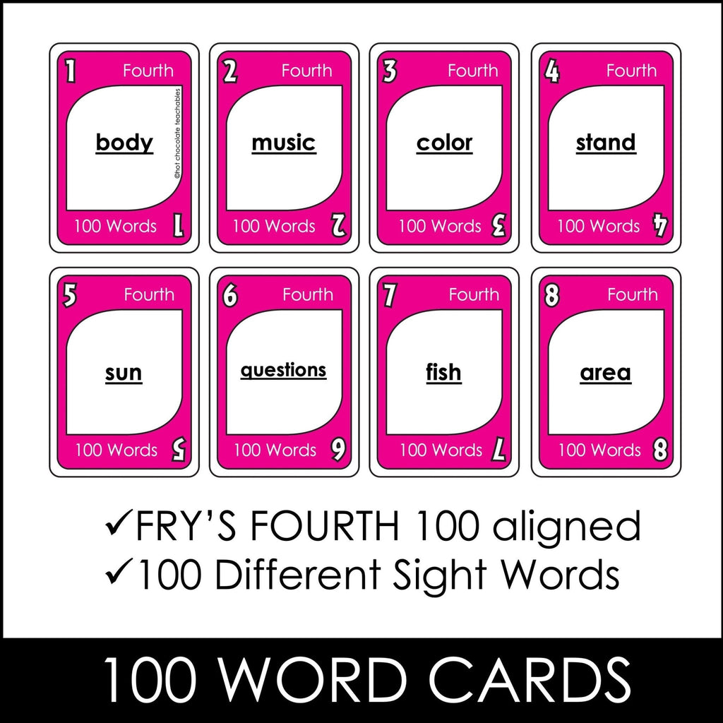 Fry's Sight Words Card Game - Fourth Hundred Words - Plays like UNO - Hot Chocolate Teachables