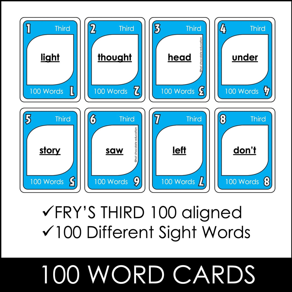 Fry's Sight Words Card Game - Third 100 Words for 3rd Grade - Plays like UNO - Hot Chocolate Teachables