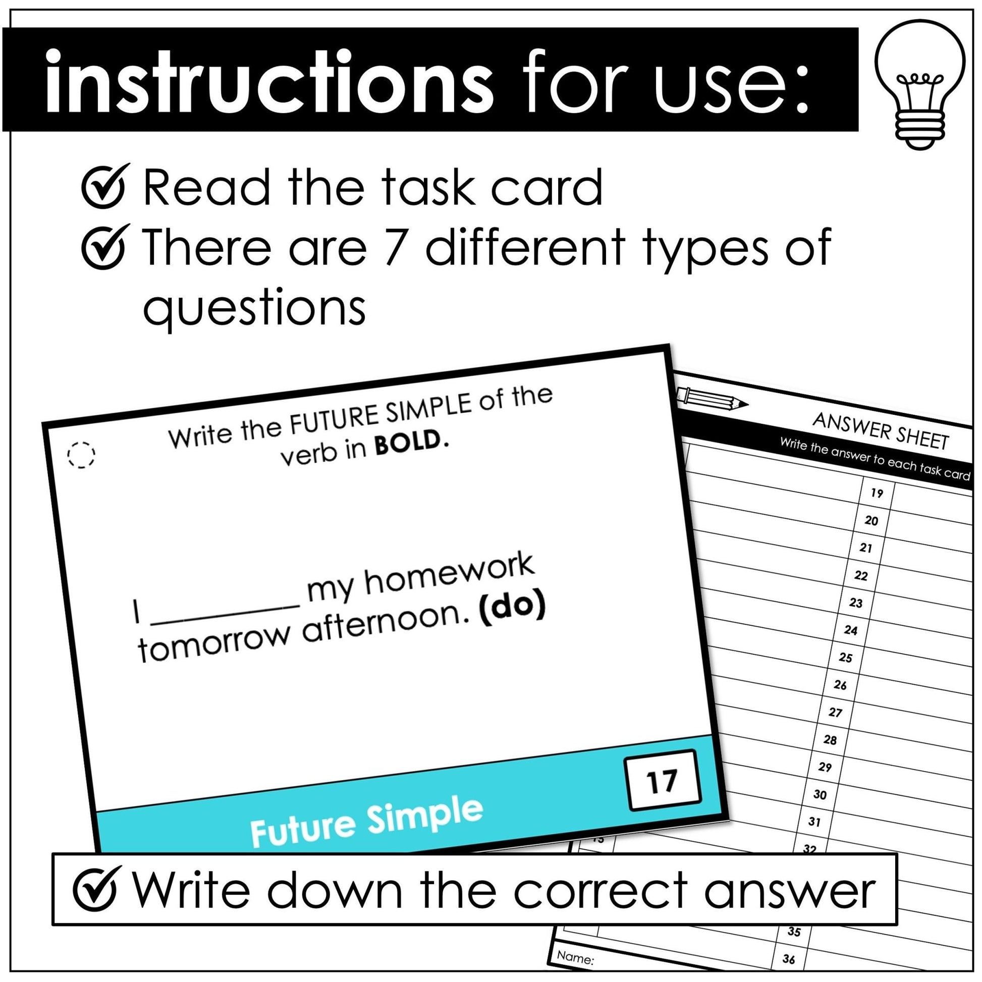 Future Simple Task Cards | Will & Won't | Grammar Practice Activity - Hot Chocolate Teachables