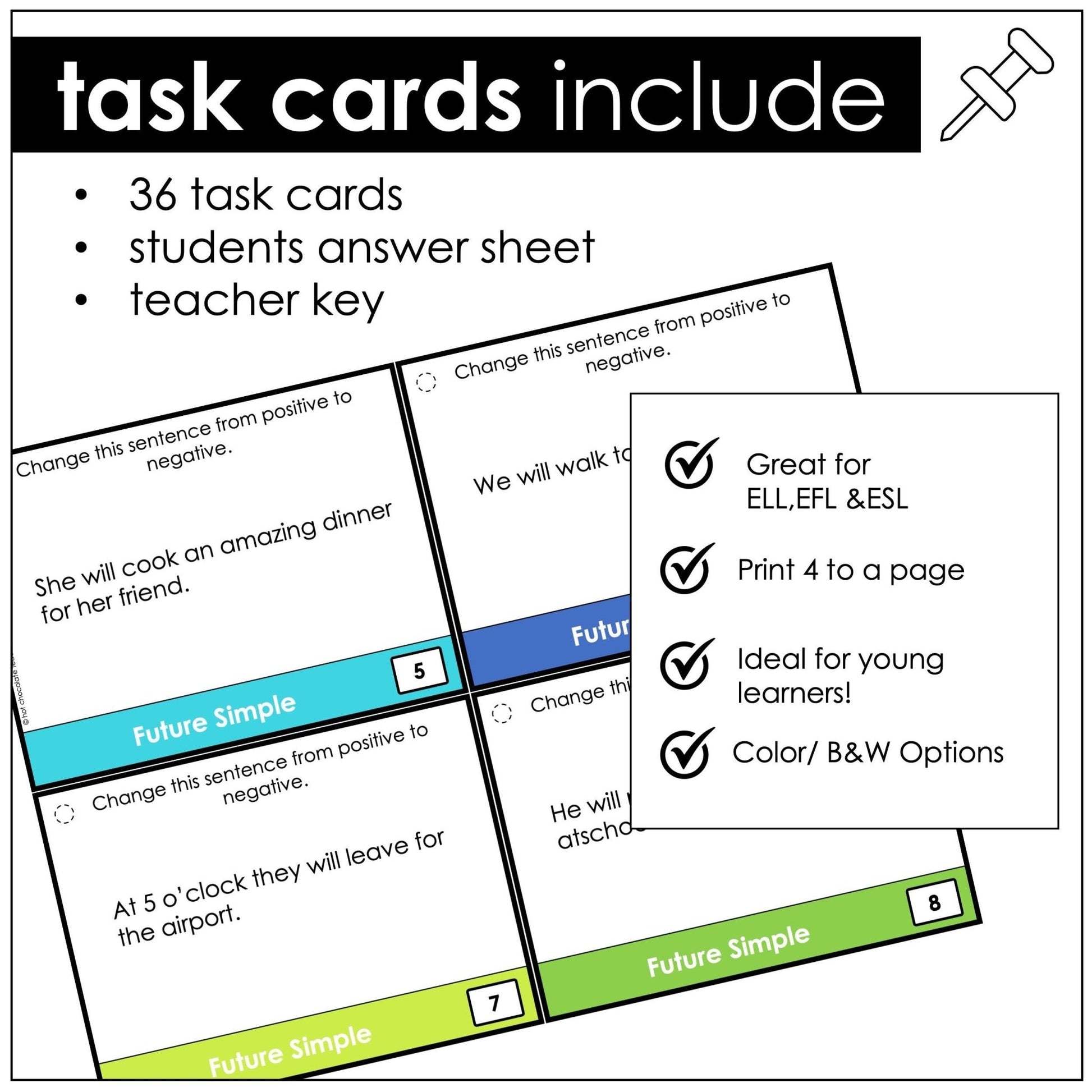 Future Simple Task Cards | Will & Won't | Grammar Practice Activity - Hot Chocolate Teachables
