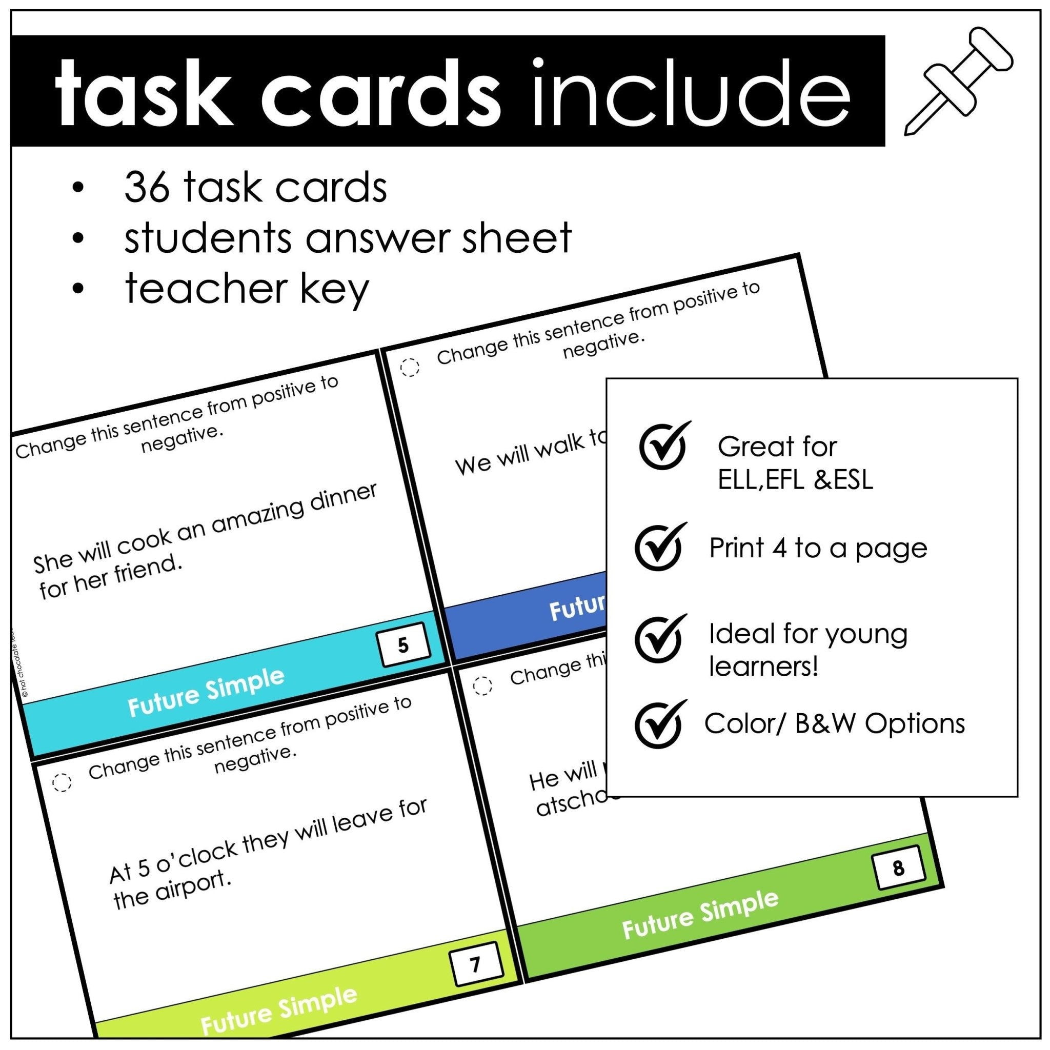 Future Simple Task Cards | Will & Won't | Grammar Practice Activity - Hot Chocolate Teachables