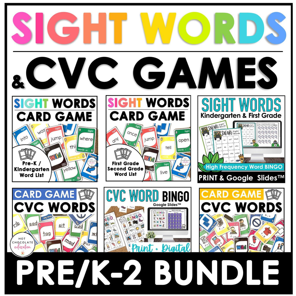 Games Bundle | Sight Words and CVC Short Vowel a-e-i-o-u - Hot Chocolate Teachables