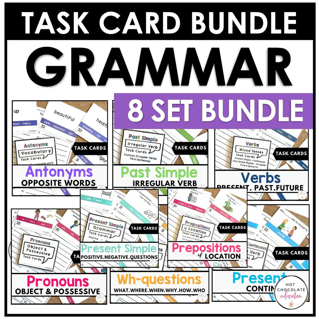 Grammar & Vocabulary Task Card Bundle - Hot Chocolate Teachables