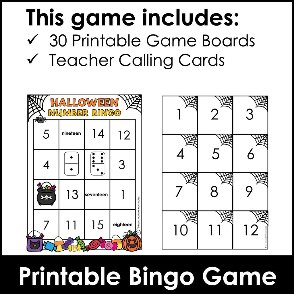 Halloween Bingo Game : Numbers 1 to 20 - Hot Chocolate Teachables