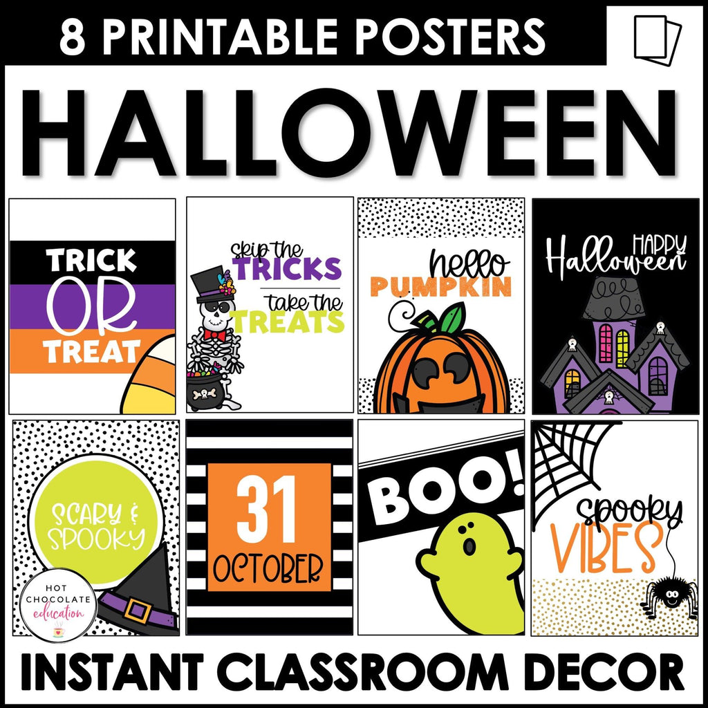 Halloween Posters | Classroom Decor - Fun Printable October Bulletin Board - Hot Chocolate Teachables