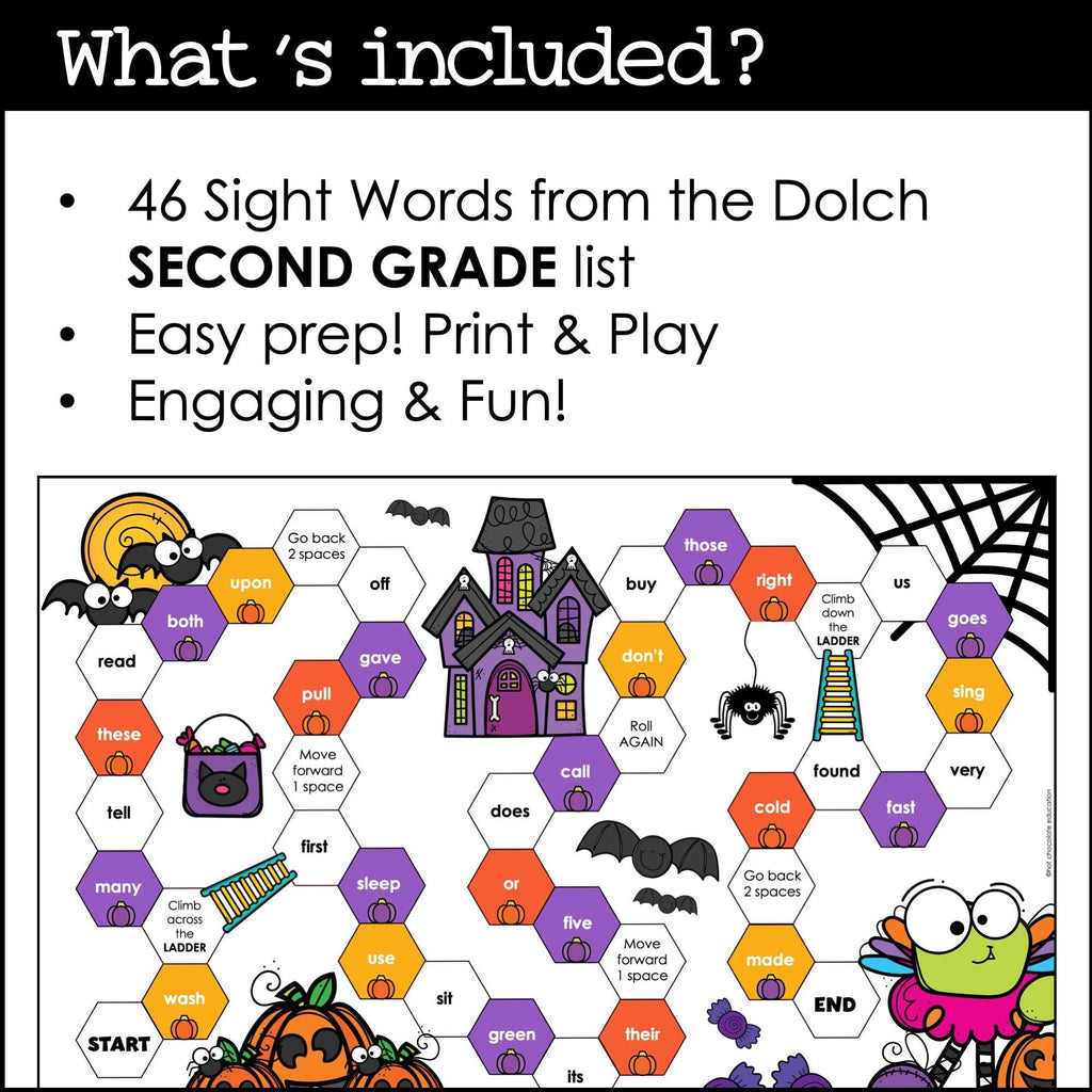 Halloween Second Grade Sight Word Game Boards : 2nd Grade List Roll & Read - Hot Chocolate Teachables