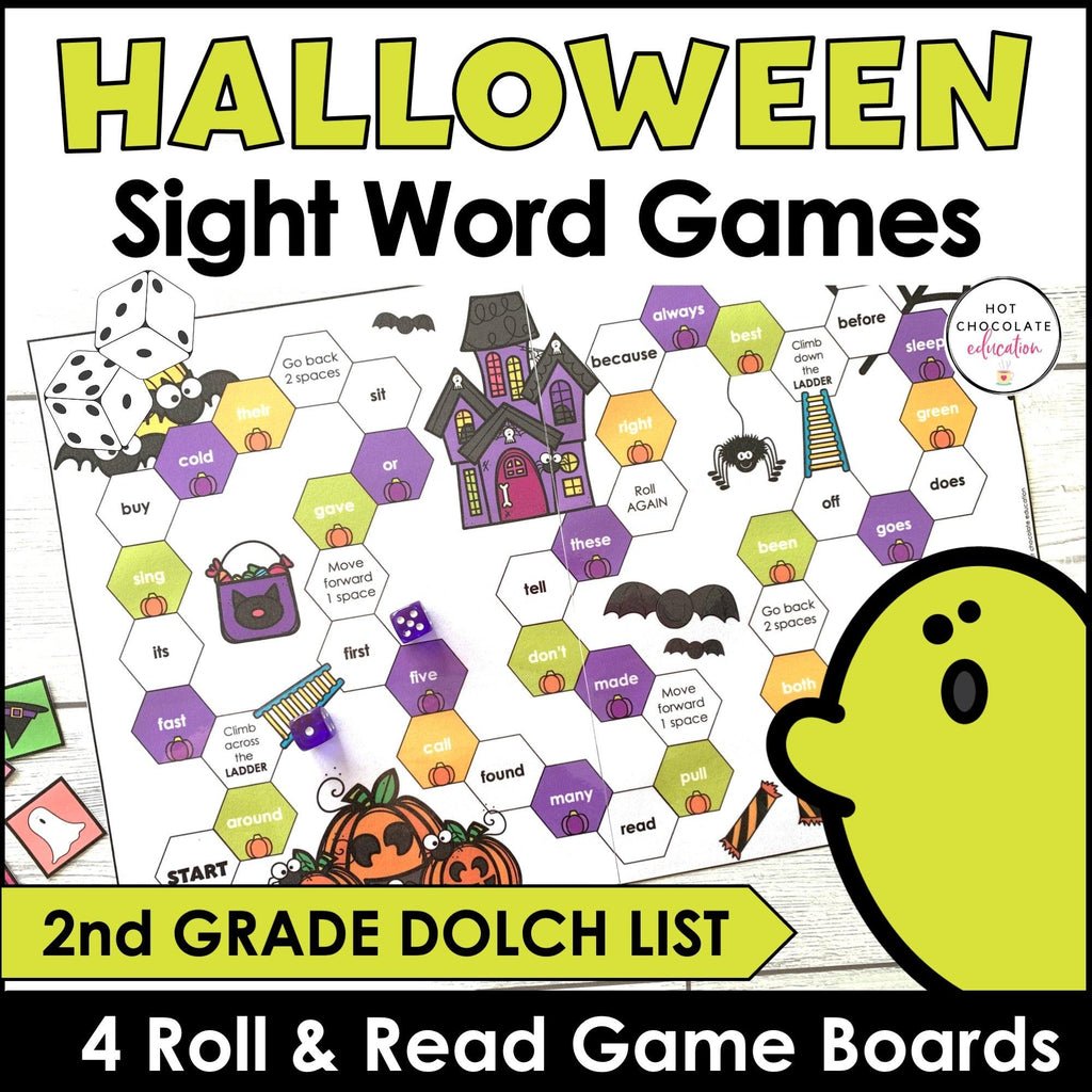 Halloween Second Grade Sight Word Game Boards : 2nd Grade List Roll & Read - Hot Chocolate Teachables