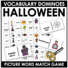 Halloween Vocabulary Dominoes - Party Game - Halloween Words - Hot Chocolate Teachables