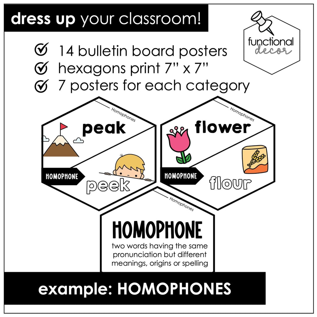 Homophones & Homonyms Posters | Vocabulary Word Meanings & Spelling - Hot Chocolate Teachables