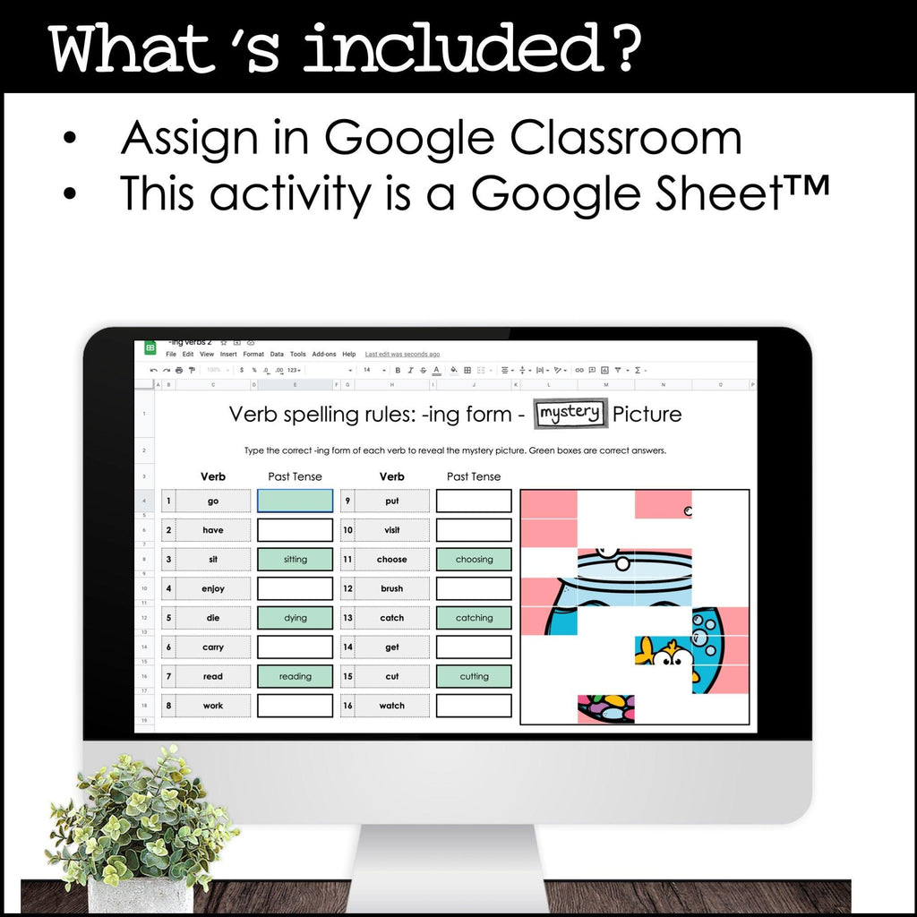 Inflectional endings: Adding -ing to Verbs | Digital Mystery Picture Puzzle - Hot Chocolate Teachables