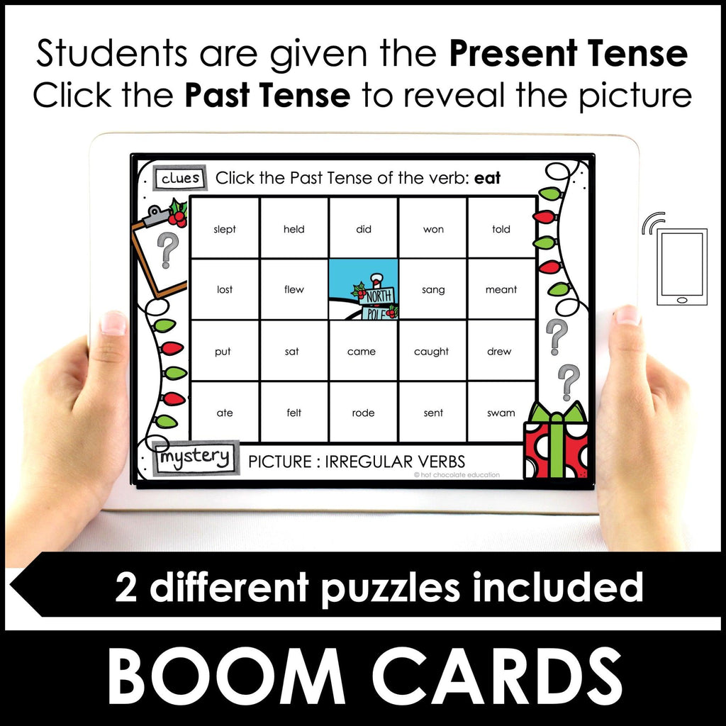 Irregular Verb Christmas Mystery Picture - Boom Cards - Hot Chocolate Teachables