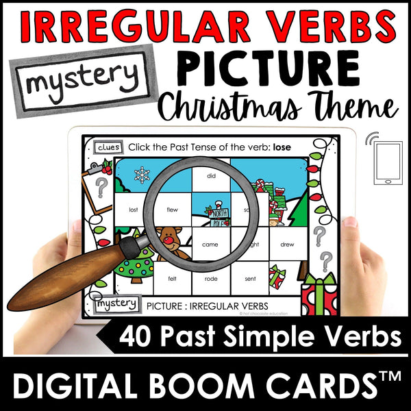 Irregular Verb Christmas Mystery Picture - Boom Cards - Hot Chocolate Teachables