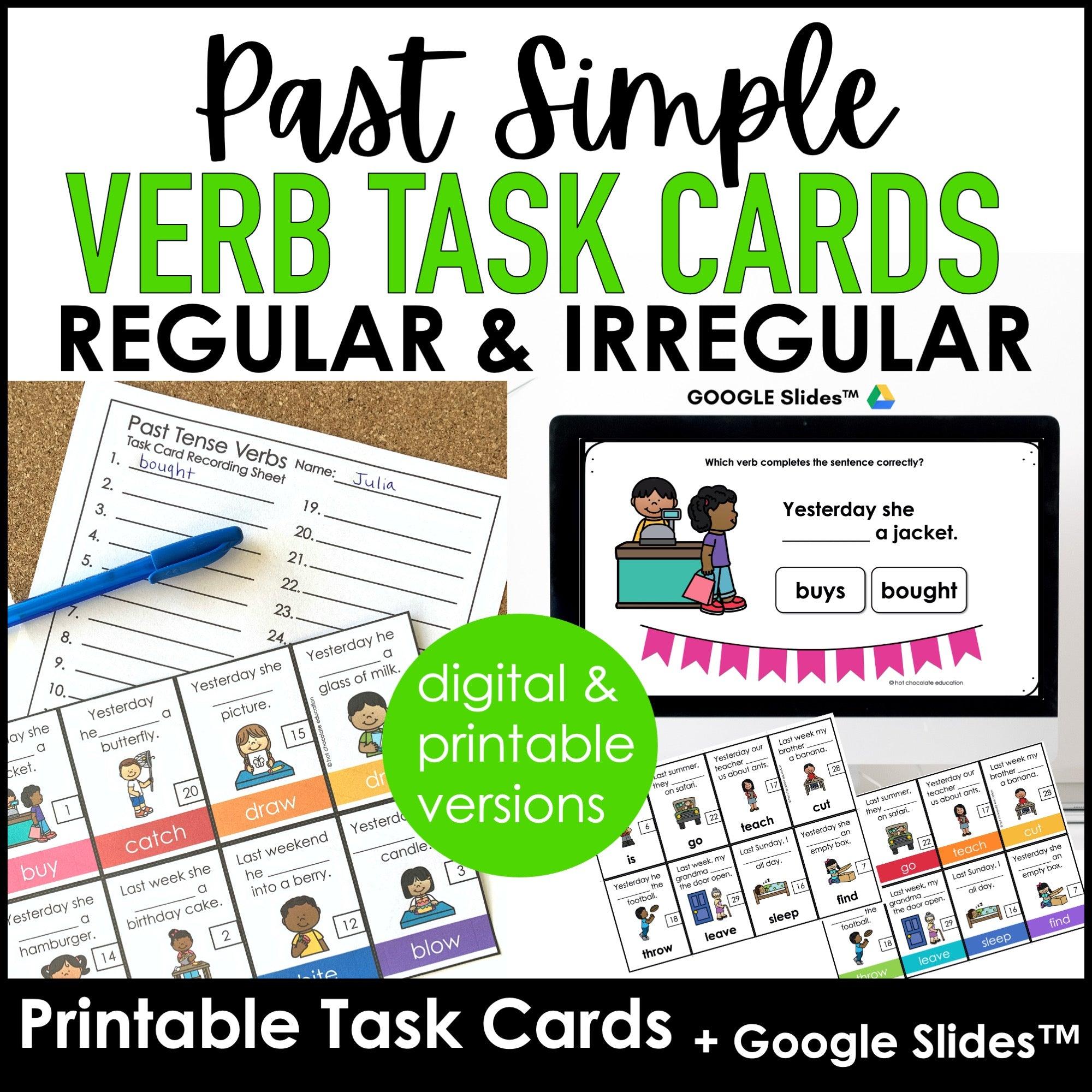 Irregular Verb Task Cards : Past Simple - Hot Chocolate Teachables