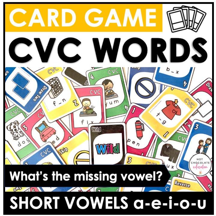 Literacy Card Game: CVC words Short A - E - I - O - U - Hot Chocolate Teachables