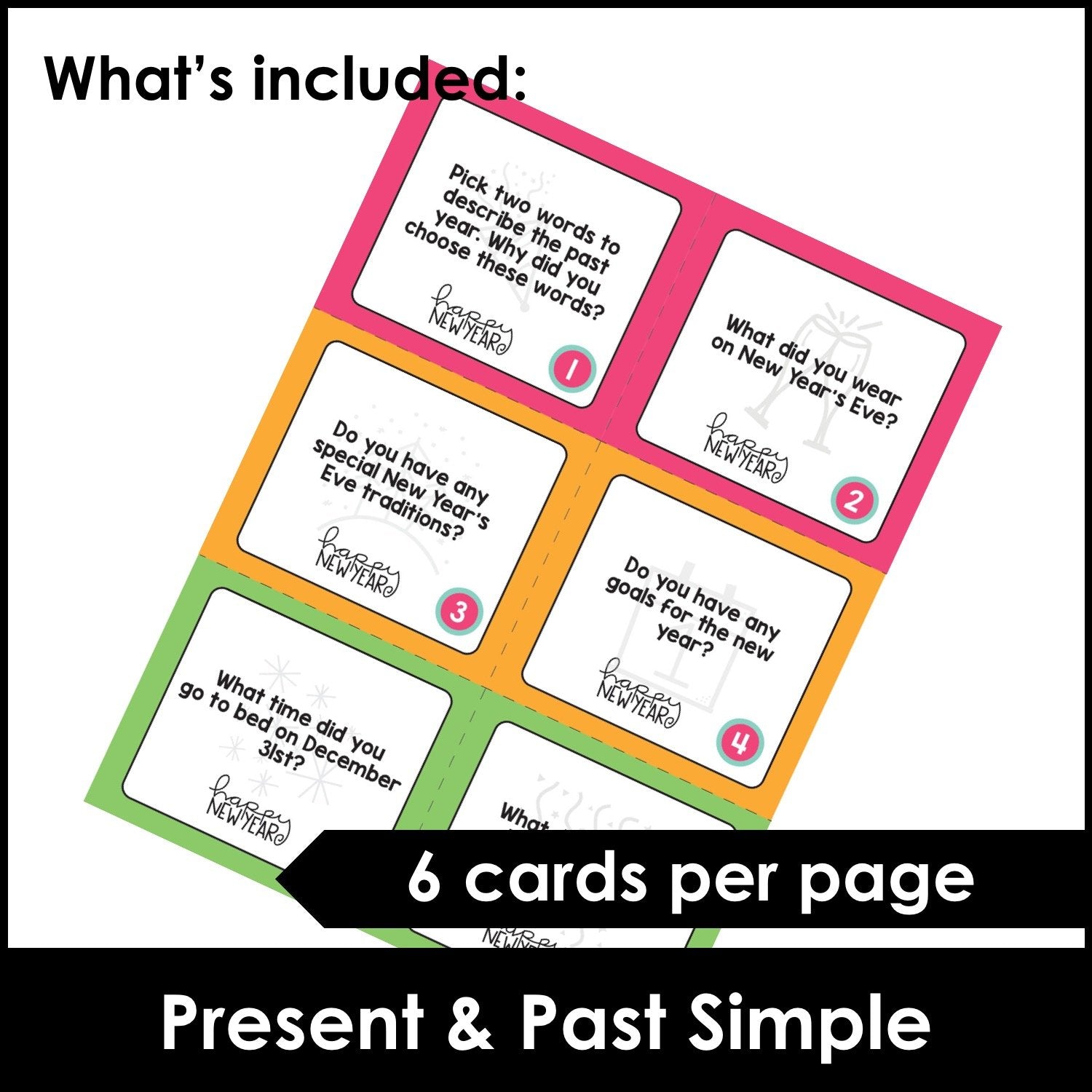 New Year Conversation Questions : Simple Present & Simple Past - Hot Chocolate Teachables