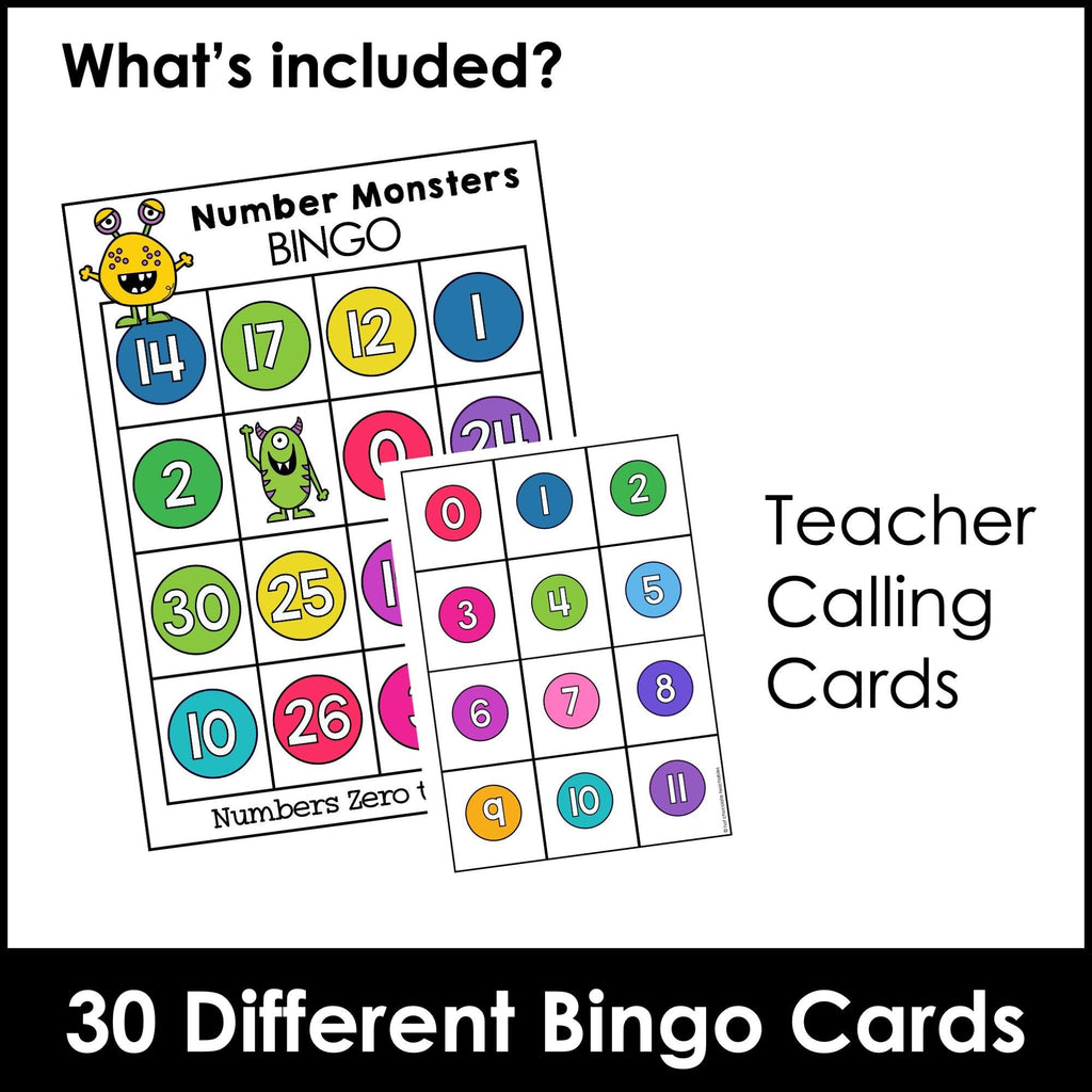 Number Monsters Bingo Game - Zero to Thirty - Hot Chocolate Teachables