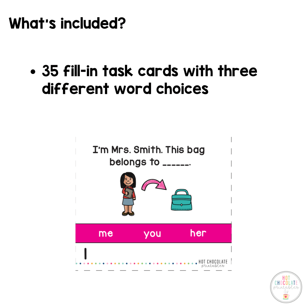 Object and Possessive Pronoun Task Cards - Hot Chocolate Teachables