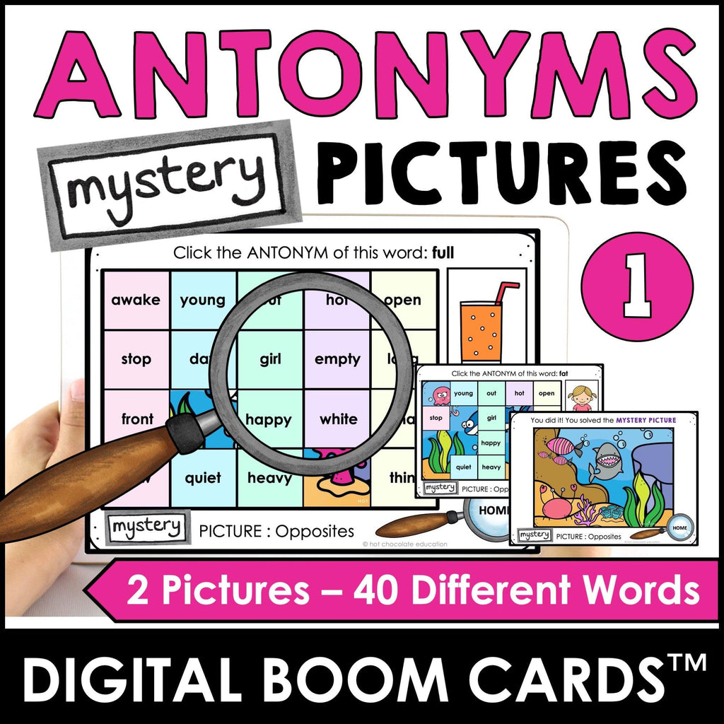 Opposite Words | Antonym Mystery Picture Boom Cards™ BUNDLE - Hot Chocolate Teachables