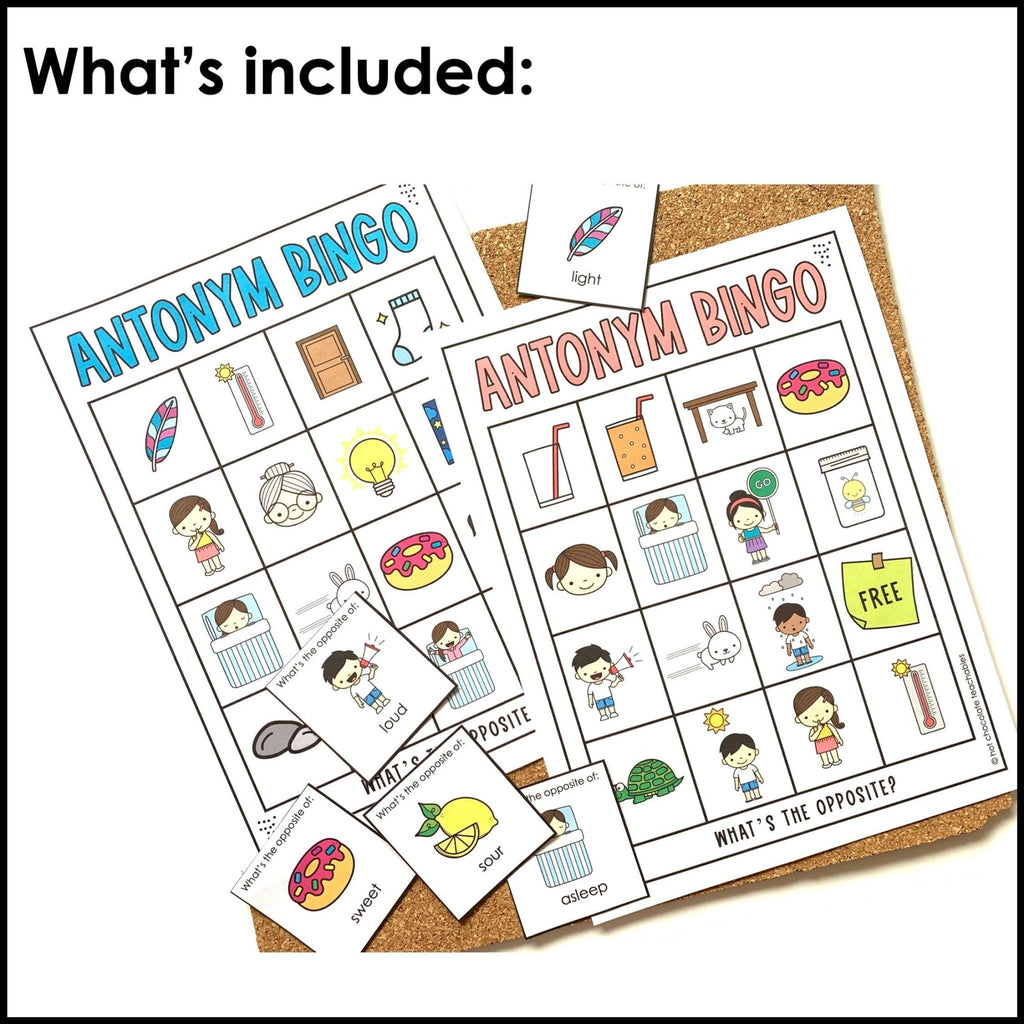 Opposite Words Printable Bingo Game - Antonyms - Hot Chocolate Teachables