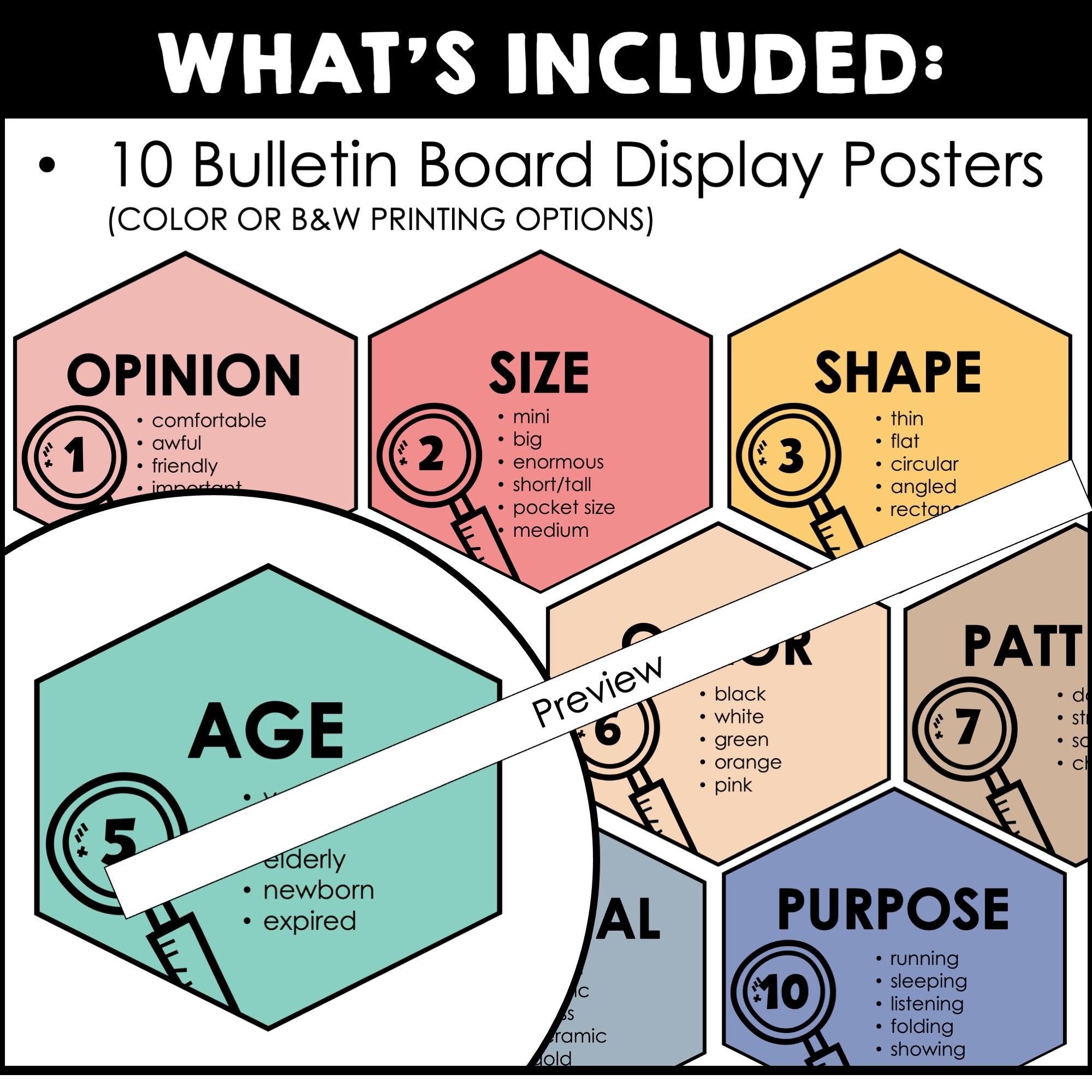 Ordering Adjectives Posters | Adjective Order in Sentences - Neutral Colors - Hot Chocolate Teachables