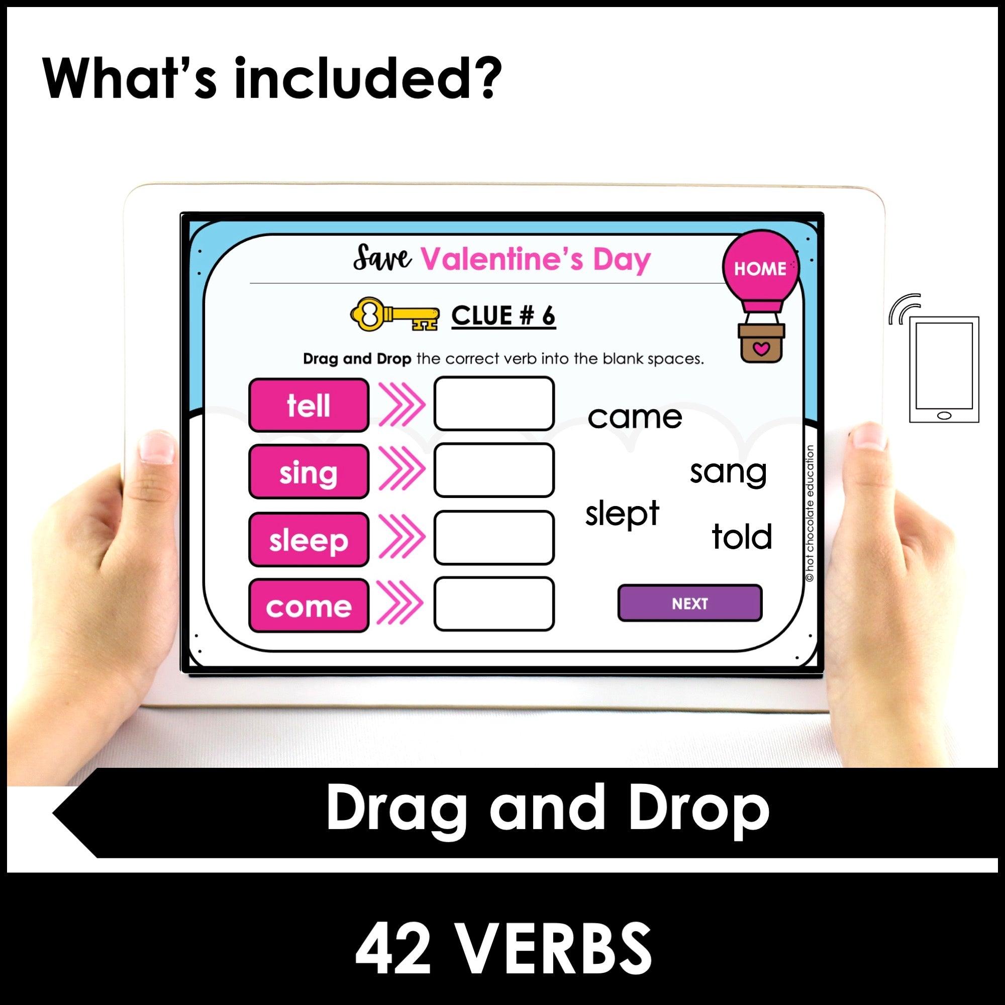 Past Tense Irregular Verb BOOM CARDS – Valentine's Day Escape Room - Hot Chocolate Teachables