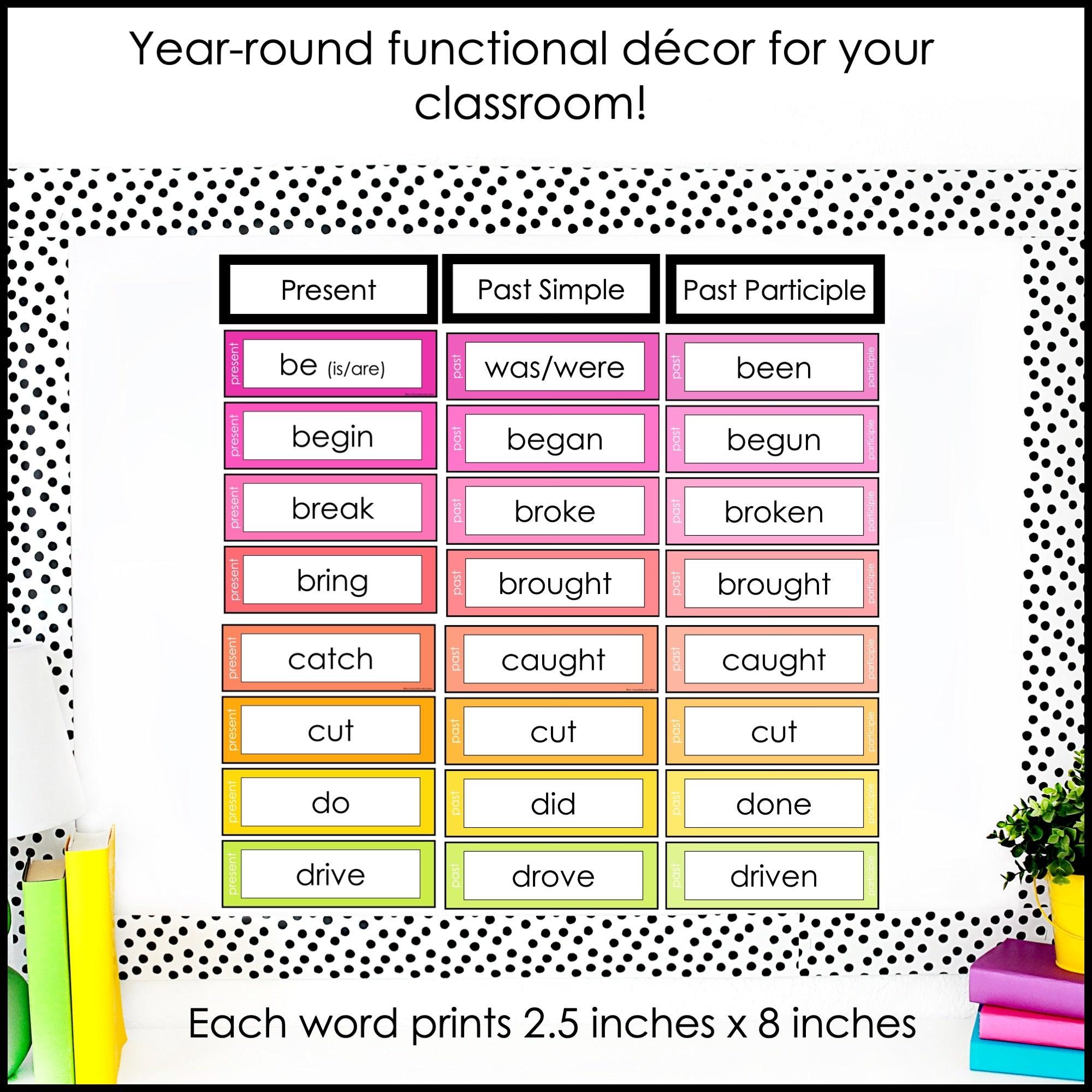 Past Tense Irregular Verb Bulletin Board Display - Word Wall Posters - Hot Chocolate Teachables